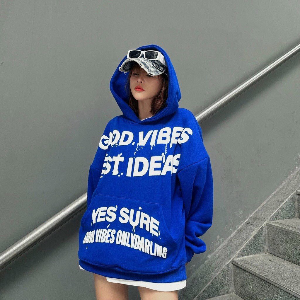 ÁO HOODIE LÓT NHUNG TAY DÀI OVERSIZE IN CHỮ NỔI TRẮNG GOOG VIBES PHONG CÁCH HÀN QUỐC PHONG CÁCH HOT TREND, Áo khoác Hoodies Nỉ GOOLL From Rộng In Chữ Nổi Mẫu Hot Trend