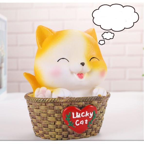 lucky cat mèo may mắn nhựa tiết kiệm quà tặng con heo đất