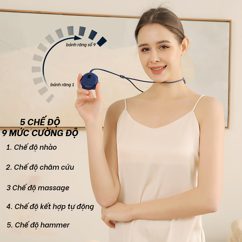 Dây Massage Cổ Xung Điện Đa Chức Năng, 5 Chế Độ 9 Mức Cường Độ, Nén Nóng, Giúp Thư Giãn, Giảm Đau Nhức Hiệu Quả