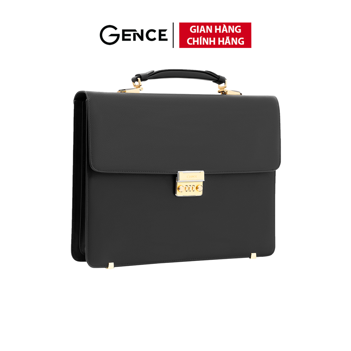 Cặp Da Doanh Nhân Túi Xách Nam Dáng Hộp GENCE CTS25 Da Bò Khóa Số Cao Cấp Màu Đen