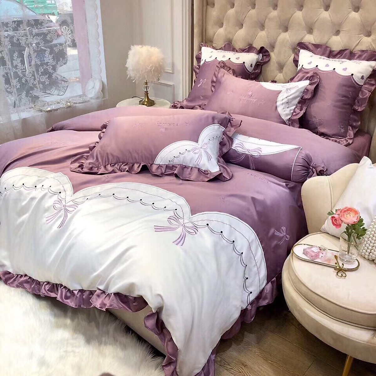 Set lụa thêu nơ tiểu thư