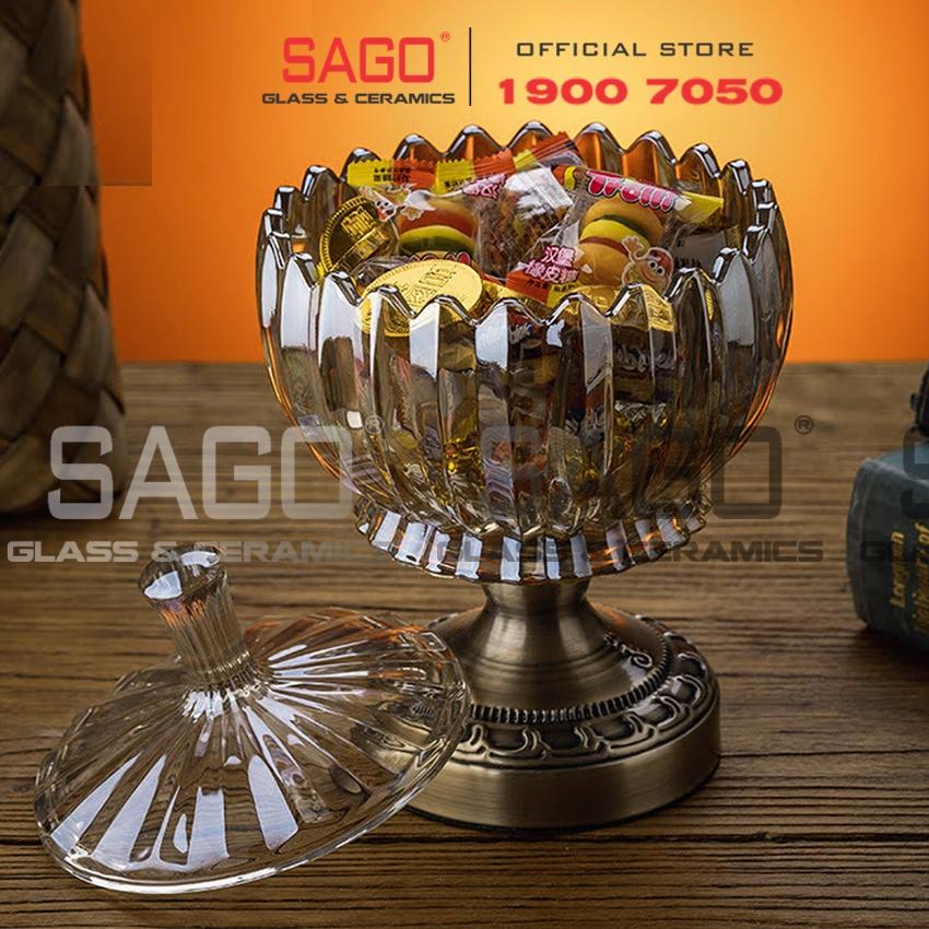 Đĩa Thủy Tinh Trái Cây Có Chân Mạ Đồng Bí Sọc Cao Cấp | Tùy Chọn Kiểu Dáng