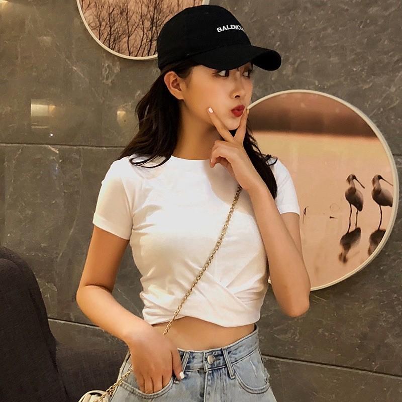 Áo phông croptop xoắn eo, cổ tim và cổ tròn, nhiều màu, cotton 4c loại 1 siêu đẹp, đủ size