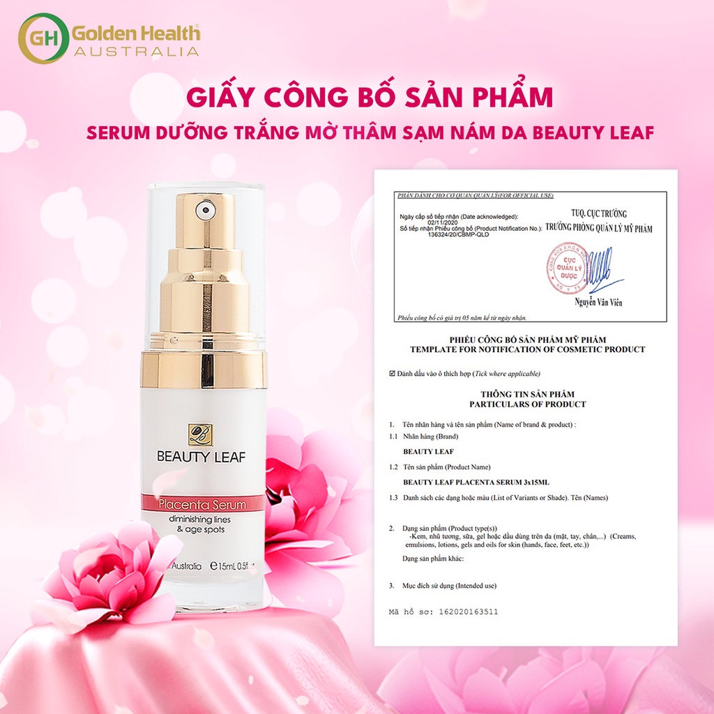 Tinh Chất Serum Dưỡng Trắng Da Nhau Thai Cừu Giúp Làm Mờ Thâm,Nám,Tàn Nhang,Ngăn Ngừa Lão Hóa,Cung Cấp Vitamin Và Dưỡng Chất Nuôi Dưỡng Da Trắng Hồng Beauty Leaf 15ml - Nhập khẩu chính ngạch từ Úc