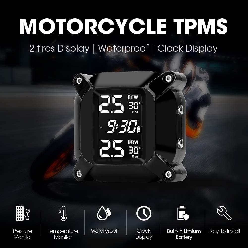 Hệ thống giám sát áp suất lốp xe máy TPMS Moto với 2 cảm biến bên ngoài Hệ thống màn hình LCD chống tắt và hệ thống báo động xe hơi nước chảy nước