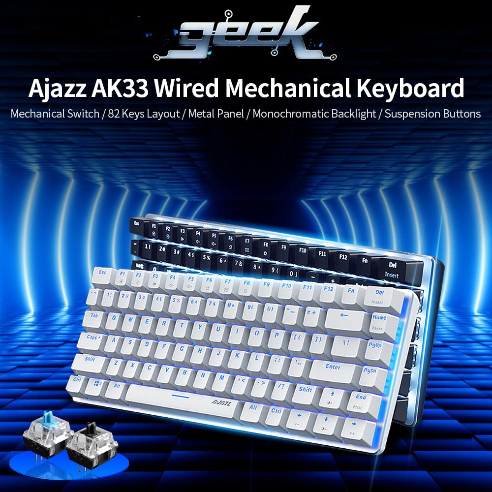 Bàn phím cơ Ajazz AK33 82 Phím BT & chế độ kép có dây USB Đèn nền đơn sắc phù hợp với văn phòng chơi game - Màu trắng