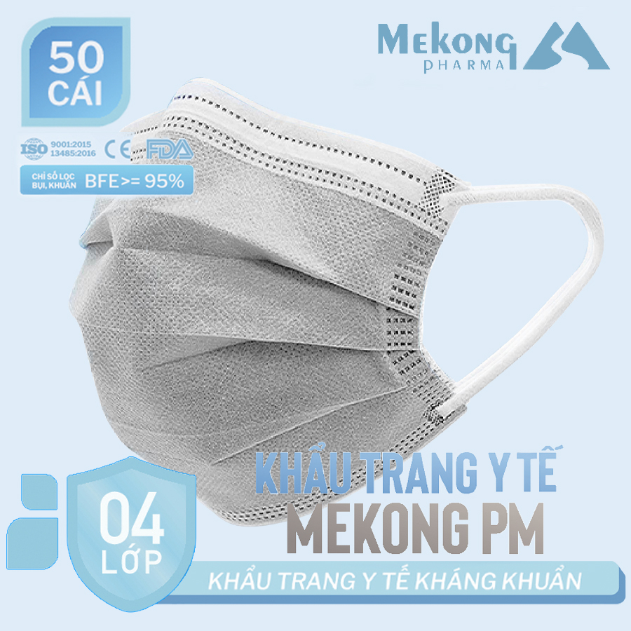 Khẩu trang y tế Mekong 4 lớp kháng khuẩn cao cấp (50 cái/Hộp)