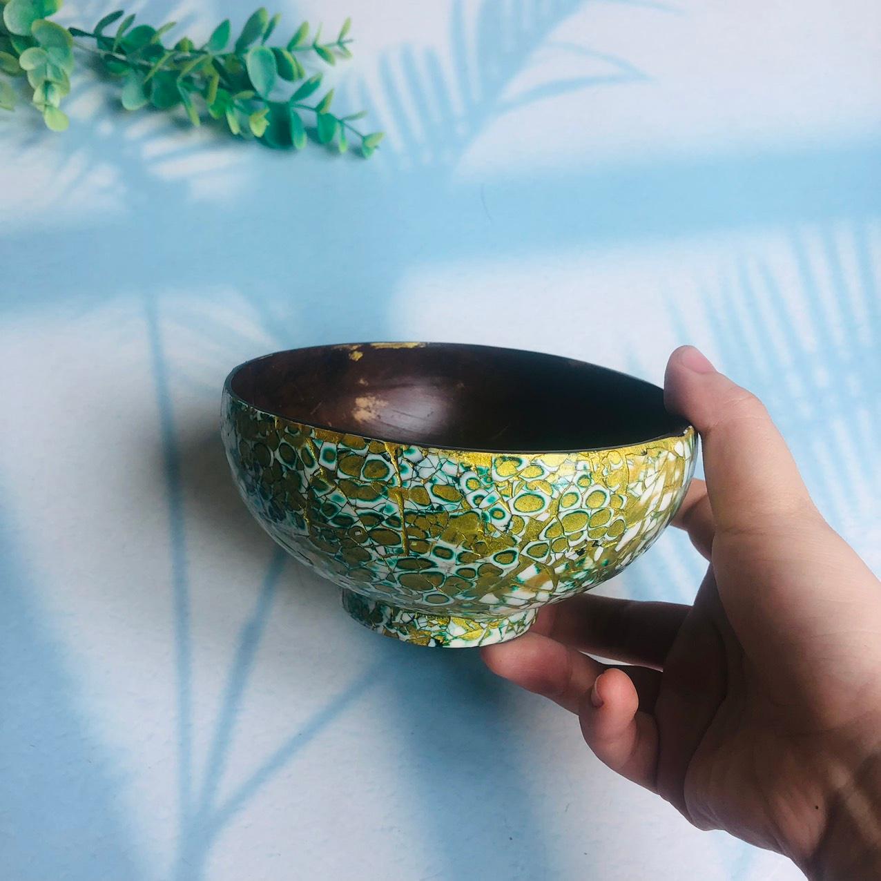 Bát Gáo Dừa Khảm Trai Có Đế 13-15cm, Bát Ăn Trái Cây, Sữa Chua, Trang Trí Xinh Xắn, Phụ Kiện Bàn Ăn, Resort