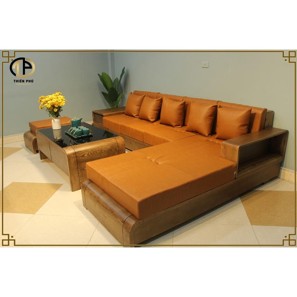 Hàng Kỹ - Sofa Gỗ Cao Cấp TP-168, Gỗ Sồi Nga Màu Óc Chó, Đệm mút K43, Da Tùy Chọn Giá Tại Xưởng