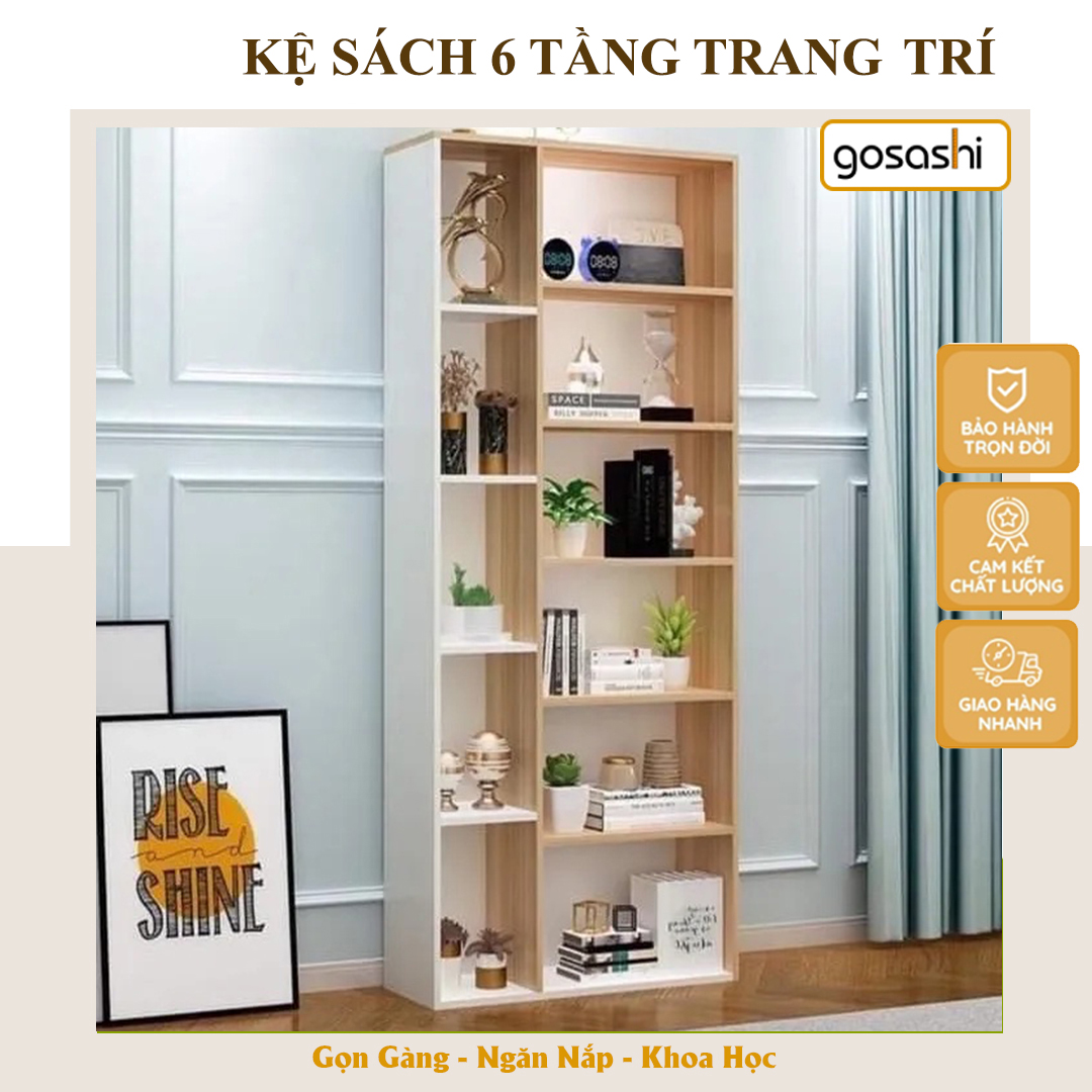 Kệ Sách, Giá Sách 6 Tầng Trang Trí, Decor Phòng Phong Cách Bắc Âu Thương Hiệu Gosashi - KS6Tang