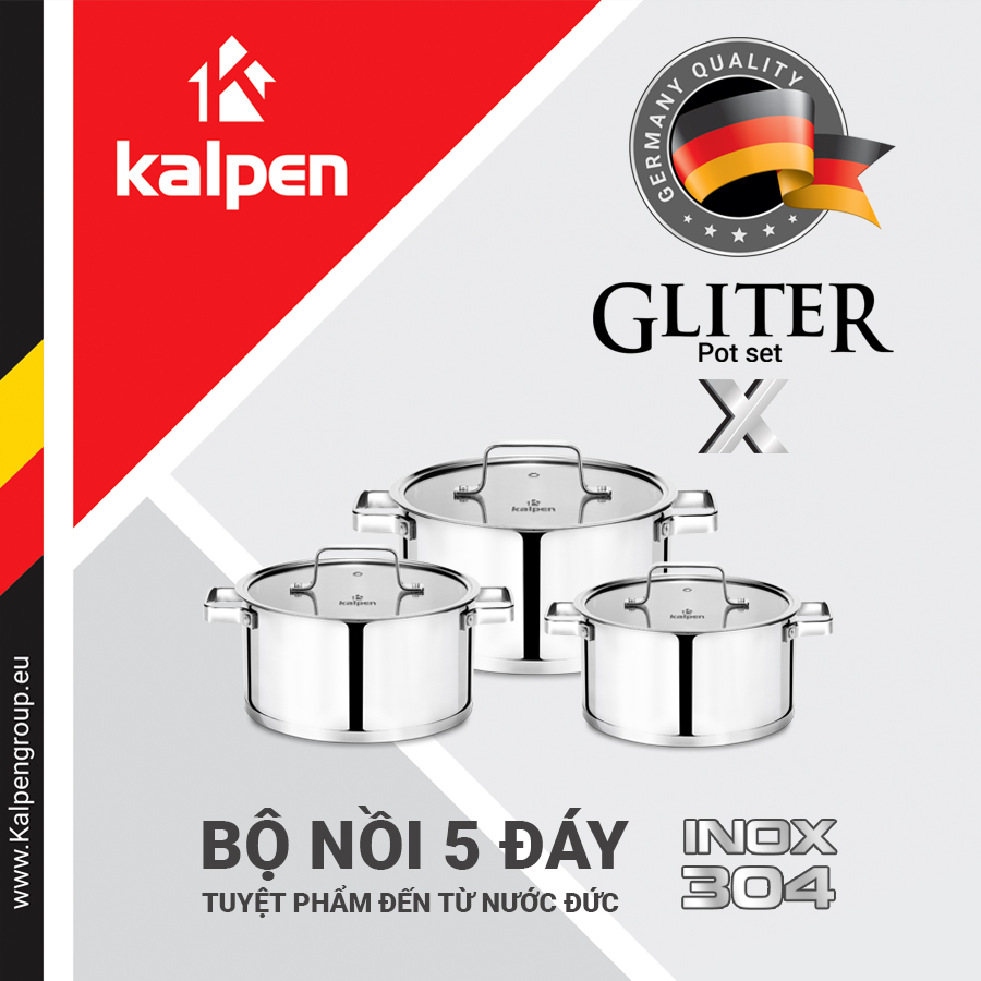 Bộ Nồi Inox 304 Đáy 5 Lớp Kalpen Gliter KP-3568X Hàng chính hãng