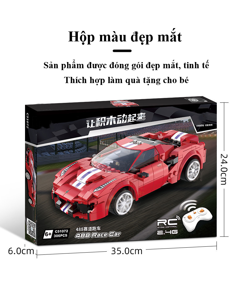 Bộ Đồ Chơi Lắp Ghép Xe Đua Thể Thao Ferrari 488 Race Car Với 306 Chi Tiết, Bộ Đồ Chơi Mô Hình Xe Đua Thể Thao Điều Khiển Từ Xa RC, Bộ Đồ Chơi Xếp Hình Xe Đua Thể Thao Ferrari 488 Cao Cấp Với 306 Chi Tiết - Chính Hãng BABYBOSS.