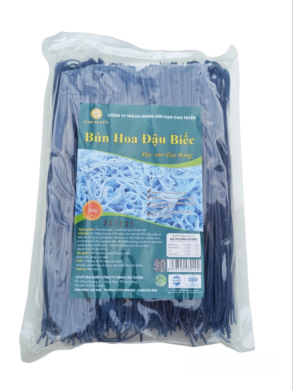 Bún Hoa Đậu Biếc Cao Tuyền 500g, bún ngon sạch, không phụ gia hương liệu chất bảo quản