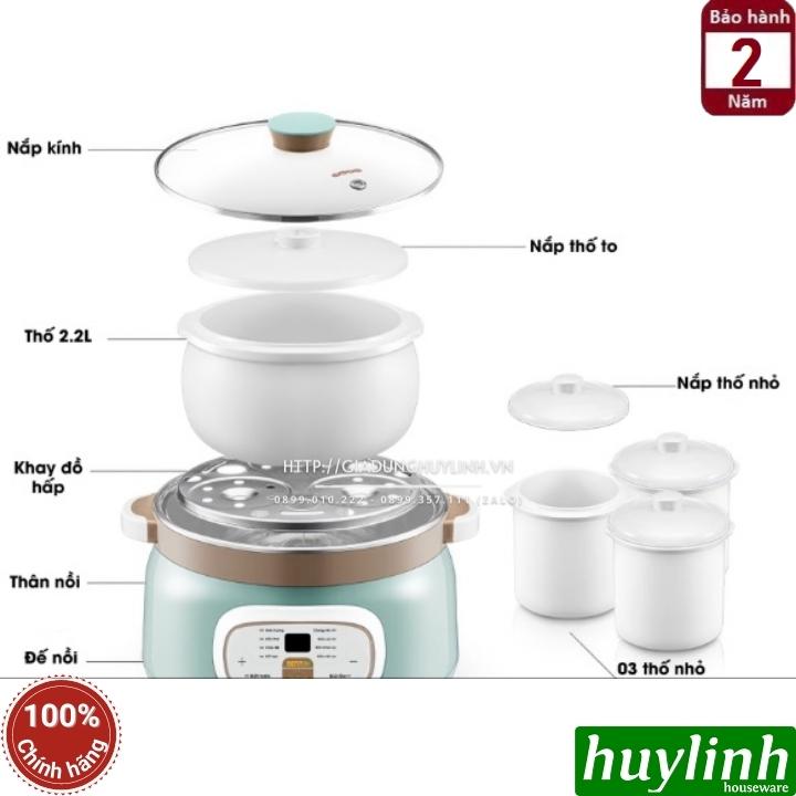 Nồi nấu chậm - chưng yến cách thuỷ Bennix BN-22CWG - thố lớn 2.2 lít - 3 thố nhỏ 0.45 lít - Hàng chính hãng