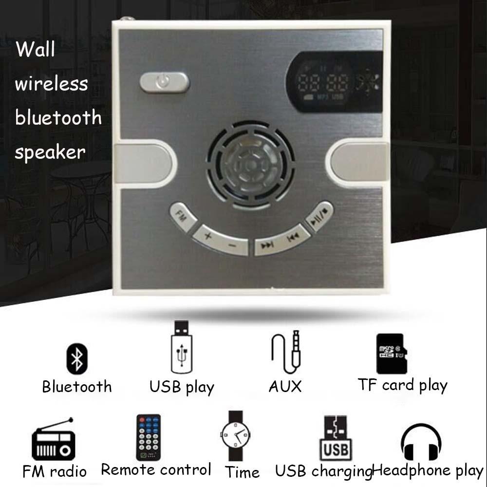 Jinserta 220V Wall Wireless Bluetooth Loa Player Music với Hiển thị thời gian Mini FM Radio Hỗ trợ TF Thẻ U Disk 3,5mm Jack Color: grey