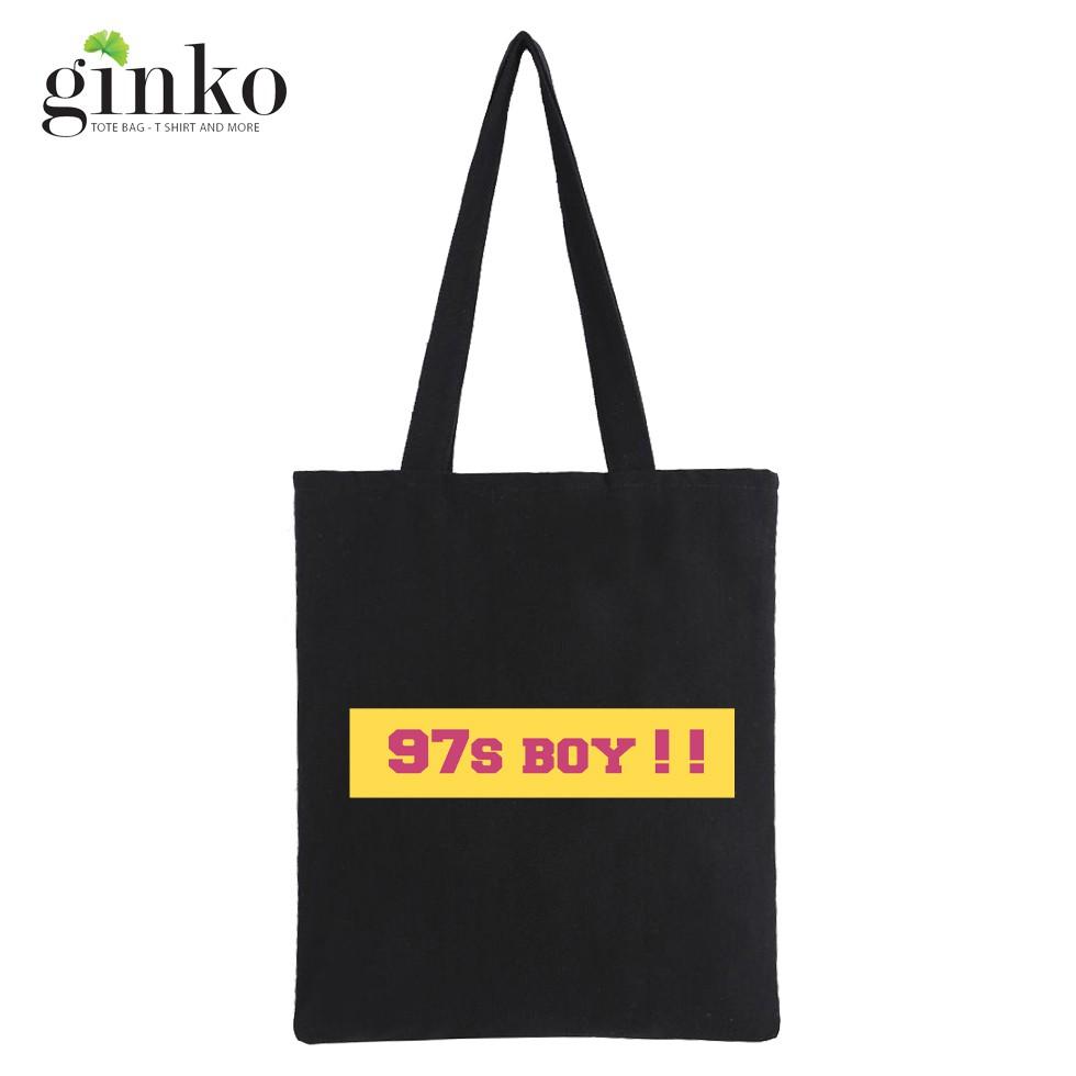 Túi Tote Vải Canvas Ginko kiểu basic có dây kéo khóa miệng túi đựng vừa laptop 14 inch và nhiều đồ dùng khác Phong Cách ulzzang Hàn Quốc In Hình 97s Boy B33