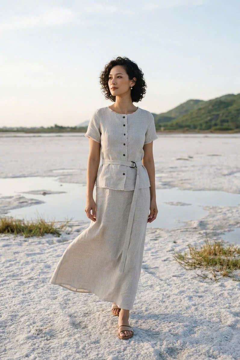 Áo Linen Tua Rua Rút Chỉ Lanh Xám TOP220 Thời trang thiết kế Hity