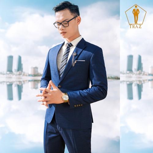 Bộ Đồ Veston Nam Phom Ôm Hàn Quốc Màu Đen, Xanh, Navy, Cổ Vịt Cao Cấp - Trần(1 Quần Và 1 Aó Vest)