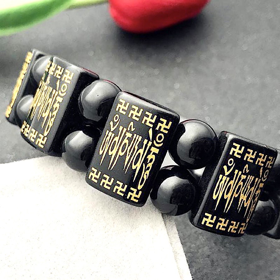 VÒNG TAY - LẮC TAY ĐÁ NÚI LỬA KHẮC LỤC TỰ ĐẠI MINH CHÚ OM MANI PADME HUM
