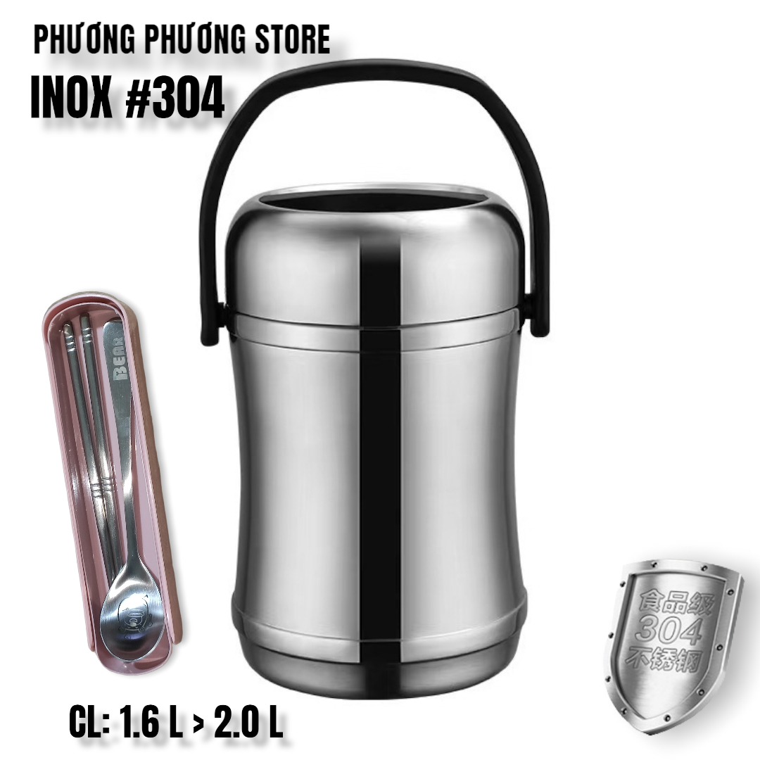 CẶP LỒNG, CAMEN GIỮ NHIỆT CAO CẤP INOX 304 DUNG TÍCH 1,6L / 2.0L HÀNG SIÊU ĐẸP ( Tặng Bộ Hộp Muỗng Đũa Inox Cao Cấp )