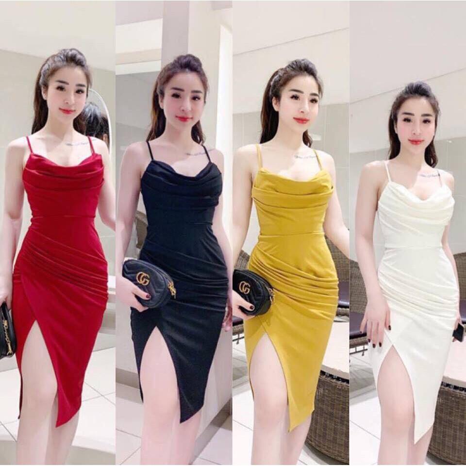 đầm ôm body xẻ tà 2 dây