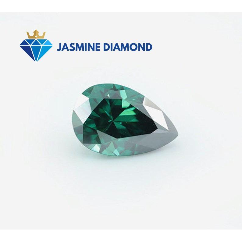 Kim cương nhân tạo Mỹ Moissanite giác cắt Pear màu xanh lá