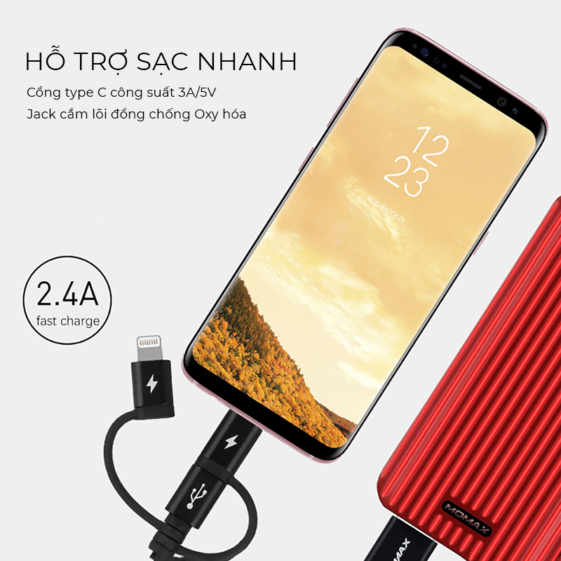 Cáp sạc và Truyền dữ liệu Đa năng 3 trong 1 Momax ONE Link DX1 cổng Type C + Lightning + Micro USB - Hàng chính hãng