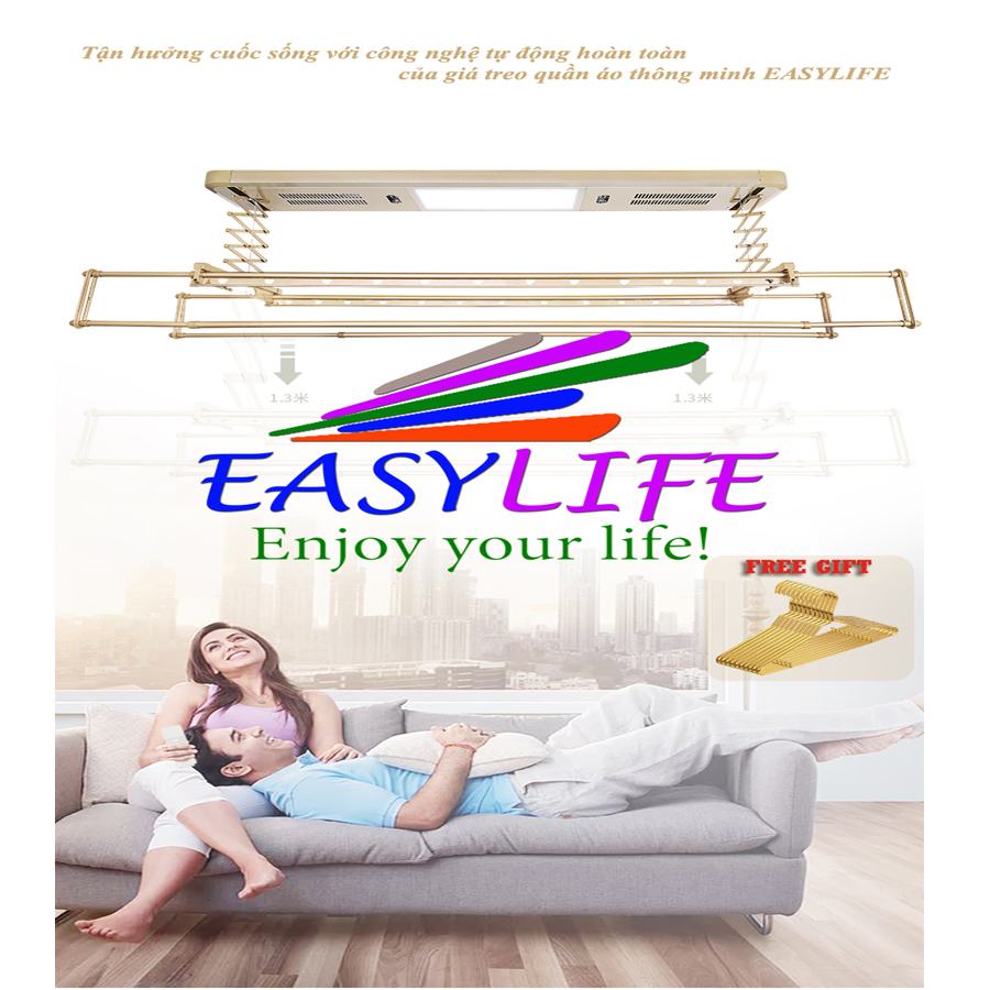 Combo Giàn phơi quần áo thông minh EASYLIFE EA-220H kèm 20 móc phơi quần áp cao cấp