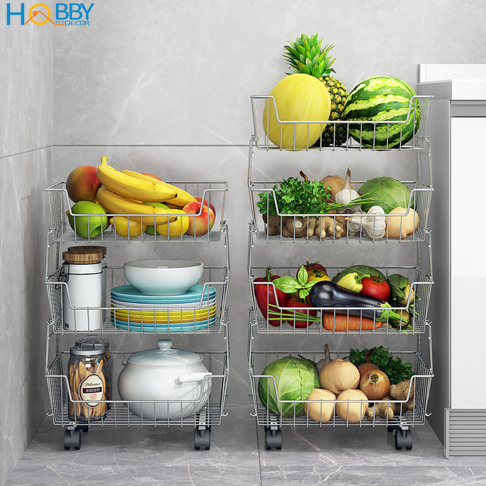 Kệ rổ đựng đồ nhà bếp nhiều tầng Inox 304 Hobby Home Decor NTI không rỉ sét có bánh xe