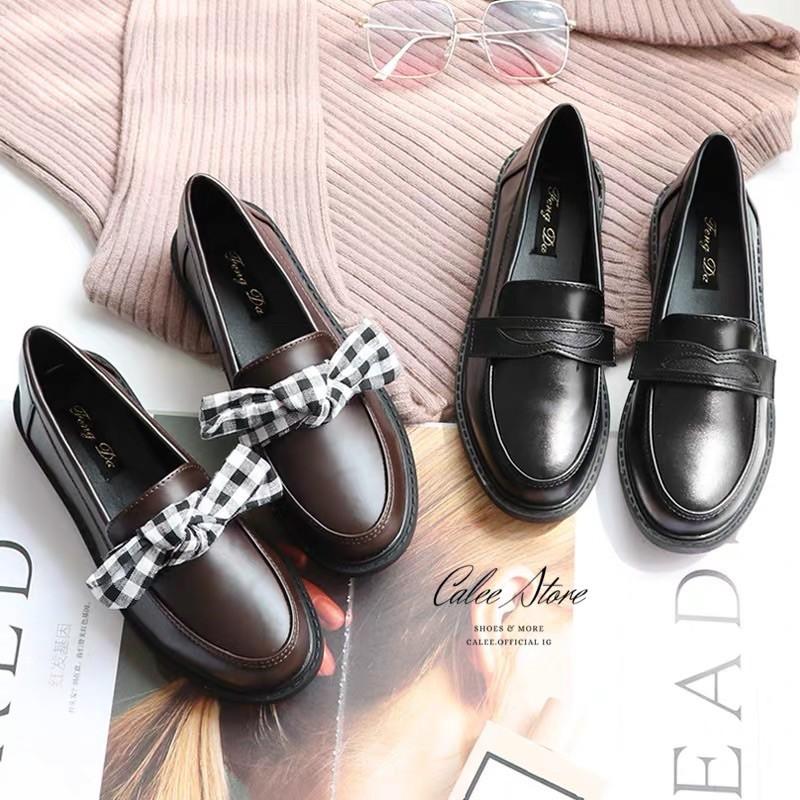 TẶNG KÈM 4 KIỂU NƠ XINH Giày Loafer da mềm (Nâu Đen) đế bệt 3p chất đẹp êm, giày moca lười chuẩn size, dễ phối đồ