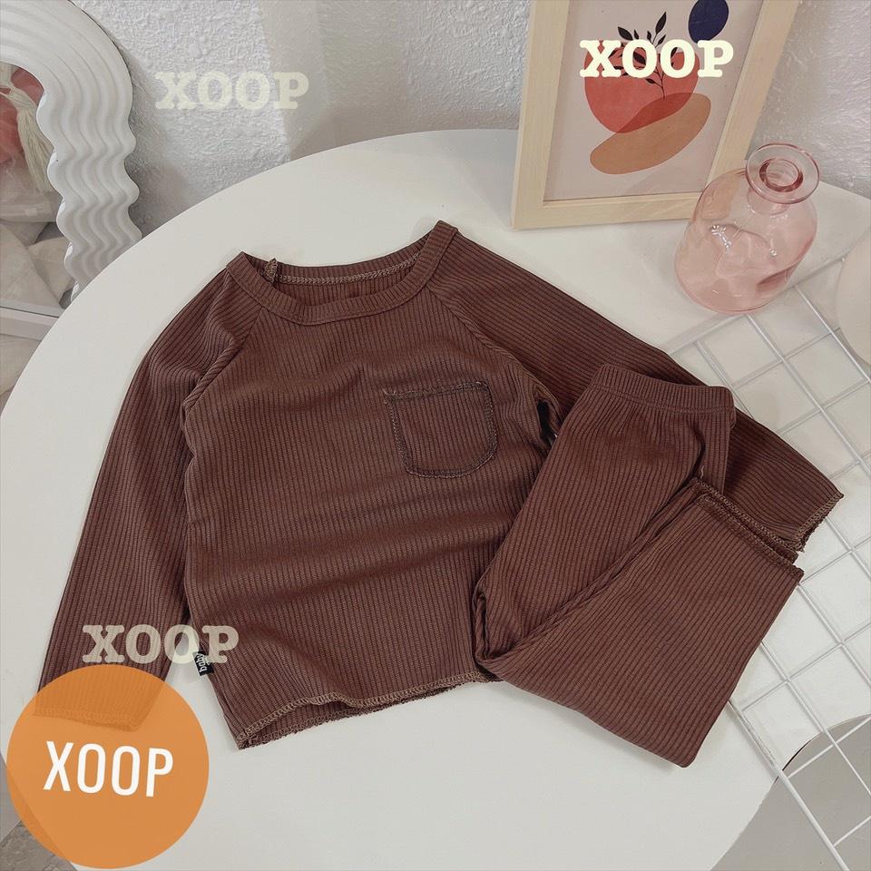 Bộ dài tay xoop - Bộ dài tay gân tăm chạy chỉ nổi túi cho bé BD11