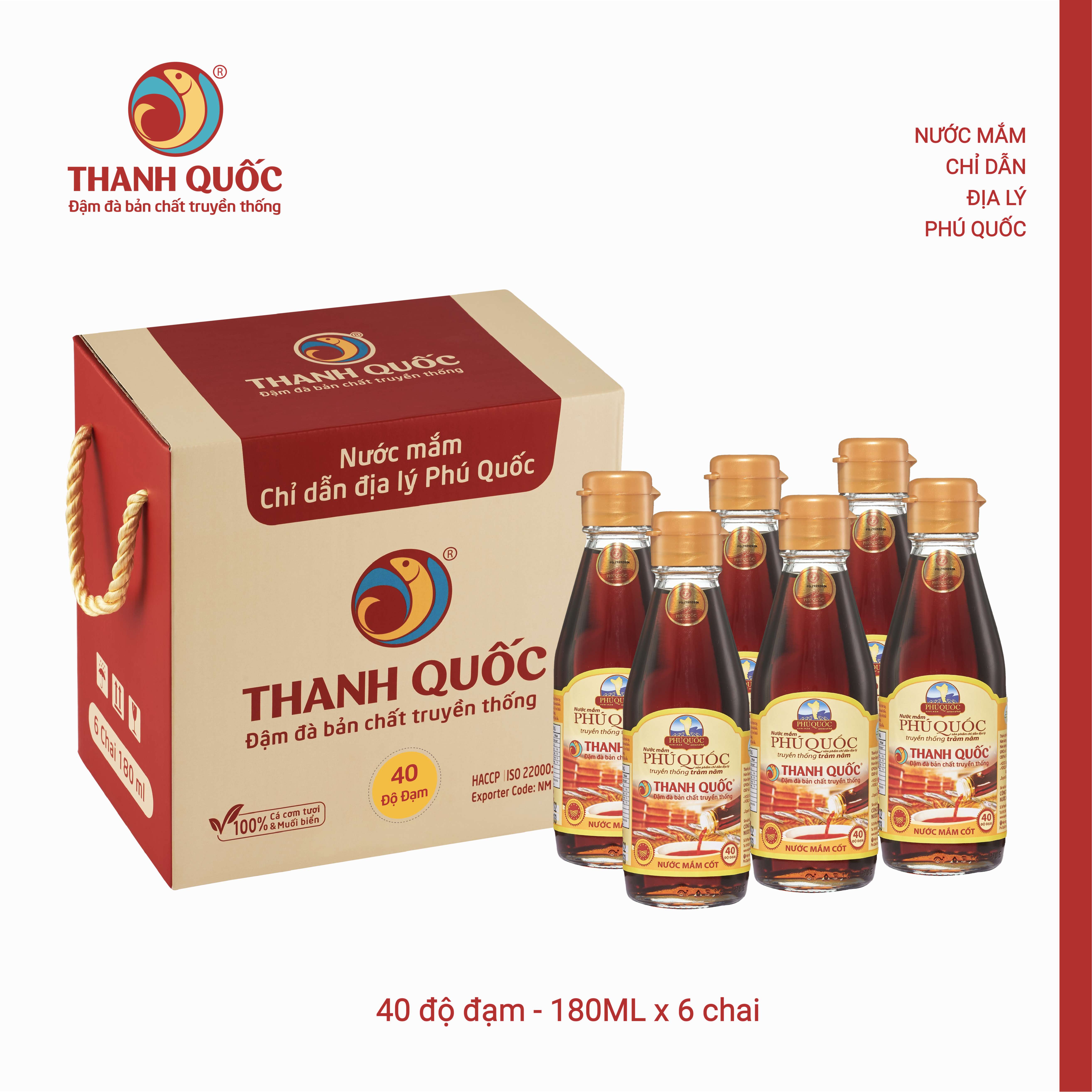 Hộp 6 Chai Nước Mắm Phú Quốc - Thanh Quốc 180ml 40N