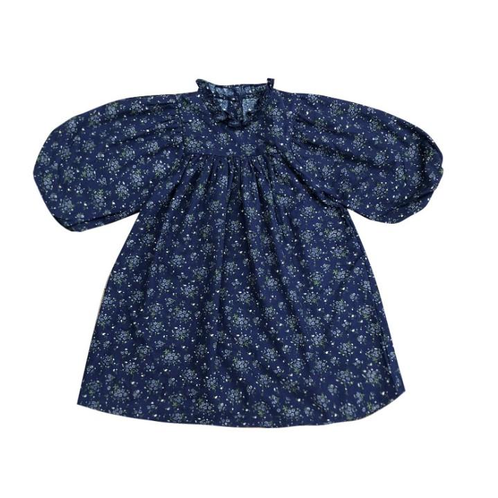 Đầm baby doll tay áo phồng hoa xanh cho bé D384
