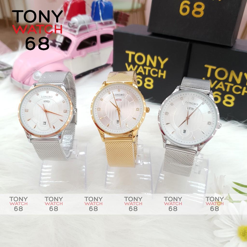 Đồng hồ nam LongBo dây lụa màu bạc có lịch chống nước chính hãng Tony Watch 68