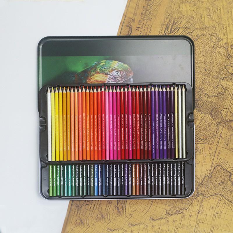 Hộp bút chì màu khô cao cấp COLOR PENCIL JOSEPH 72 màu hộp thiếc và tranh tô màu 52 trang