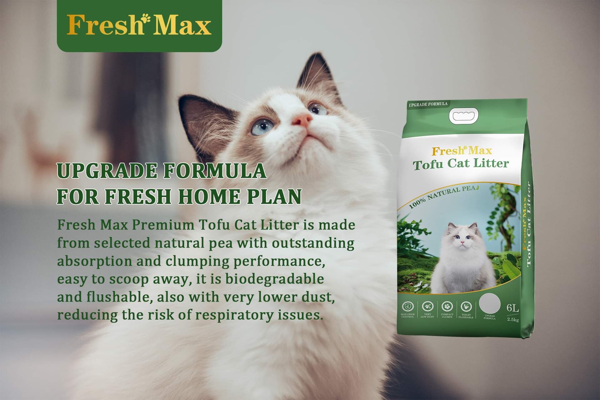 Cát vệ sinh đậu nành cho mèo FRESH MAX 6L [ 2.5KG ] _ Tofu Cat litter 100% Natural