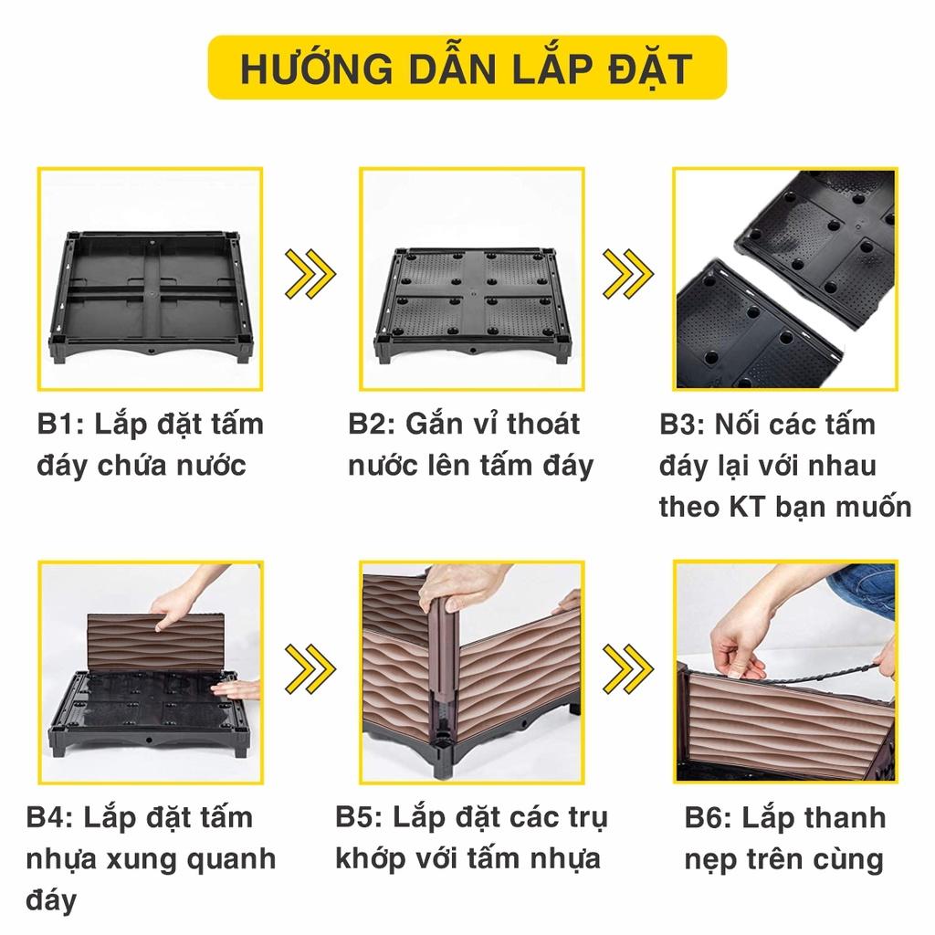 Chậu trồng rau lắp ghép. KT 150x50 cao 55 cm.Đáy thoát nước chống ngập úng.Sang trọng - Thẩm mỹ - Bền hơn 10 năm.Bảo hành 1 năm toàn quốc