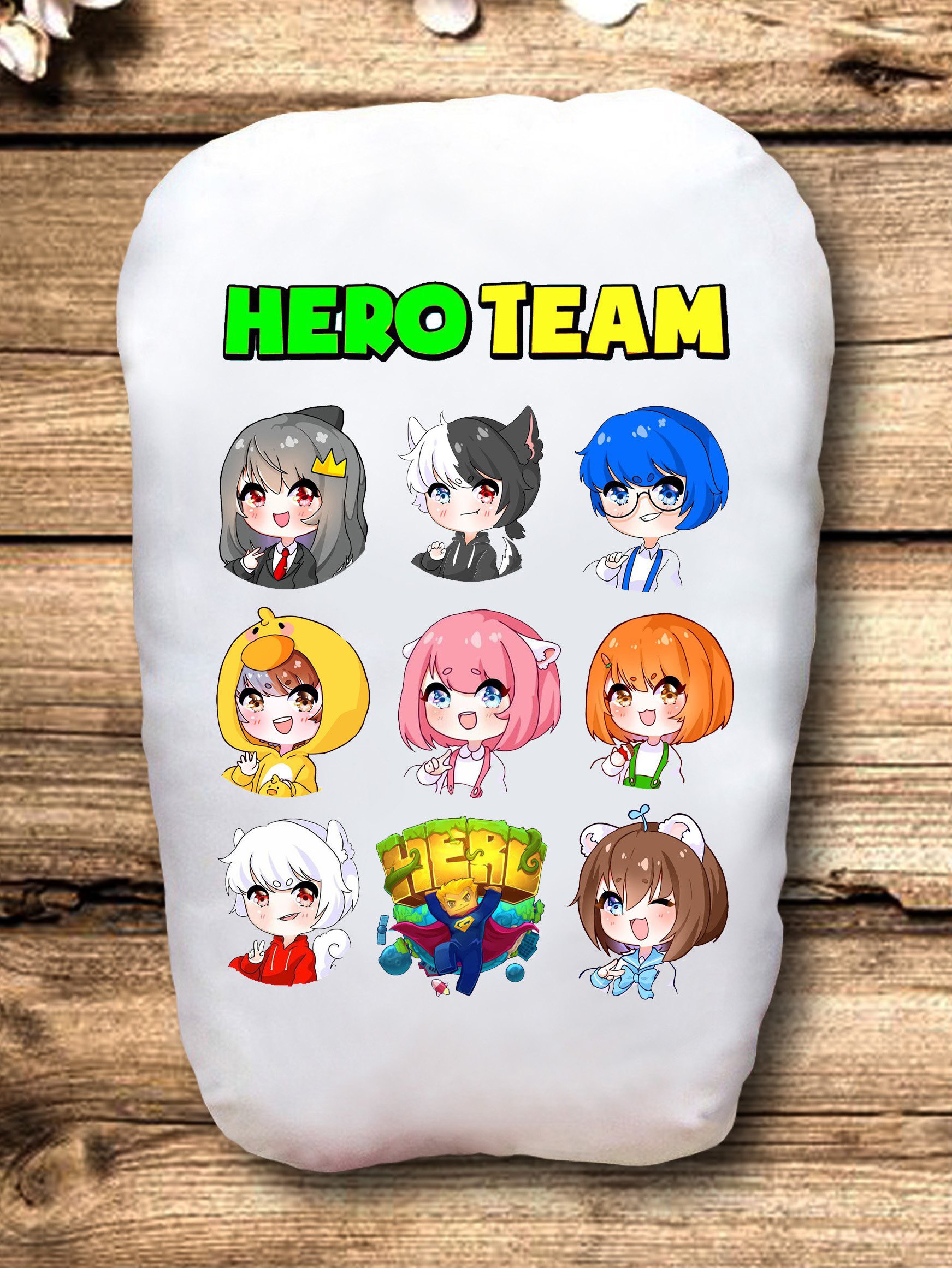 gấu hero team 2 mặt ảnh 22x50cm / gối ngủ hero team simmy,siro,sammy, timmy, phong cận