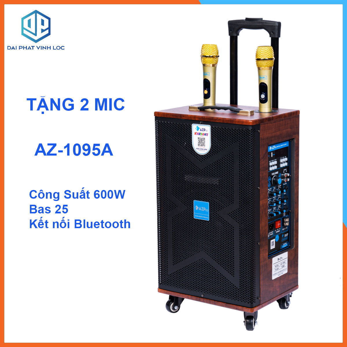 Loa Kéo Karaoke Công Suất Lớn 600W| Loa Kéo Giá Rẻ AZ-1095A Bas 25| Loa Kéo Bluetooth Đọc Được Usb Tặng 2 Mic Không Dây Chống Hú | Loa Kéo Hát Karaoke Hay