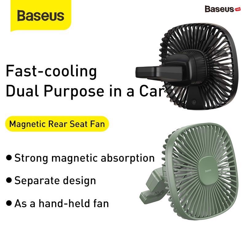 Quạt mini gắn lưng ghế dùng trên xe ô tô Baseus Natural Wind Magnetic Rear Seat Fan (Pin sạc 1000mAh,2 cấp tốc độ, kết nối từ tính),giao màu ngẫu nhiênHÀNG NHẬP KHẨU
