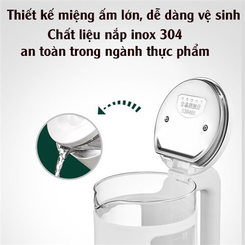 Ấm Siêu Tốc Thủy Tinh Cách Nhiệt - Ấm Đun Nước Thủy Tinh Công Suất 1500W Dung Tích 2,3 Lít