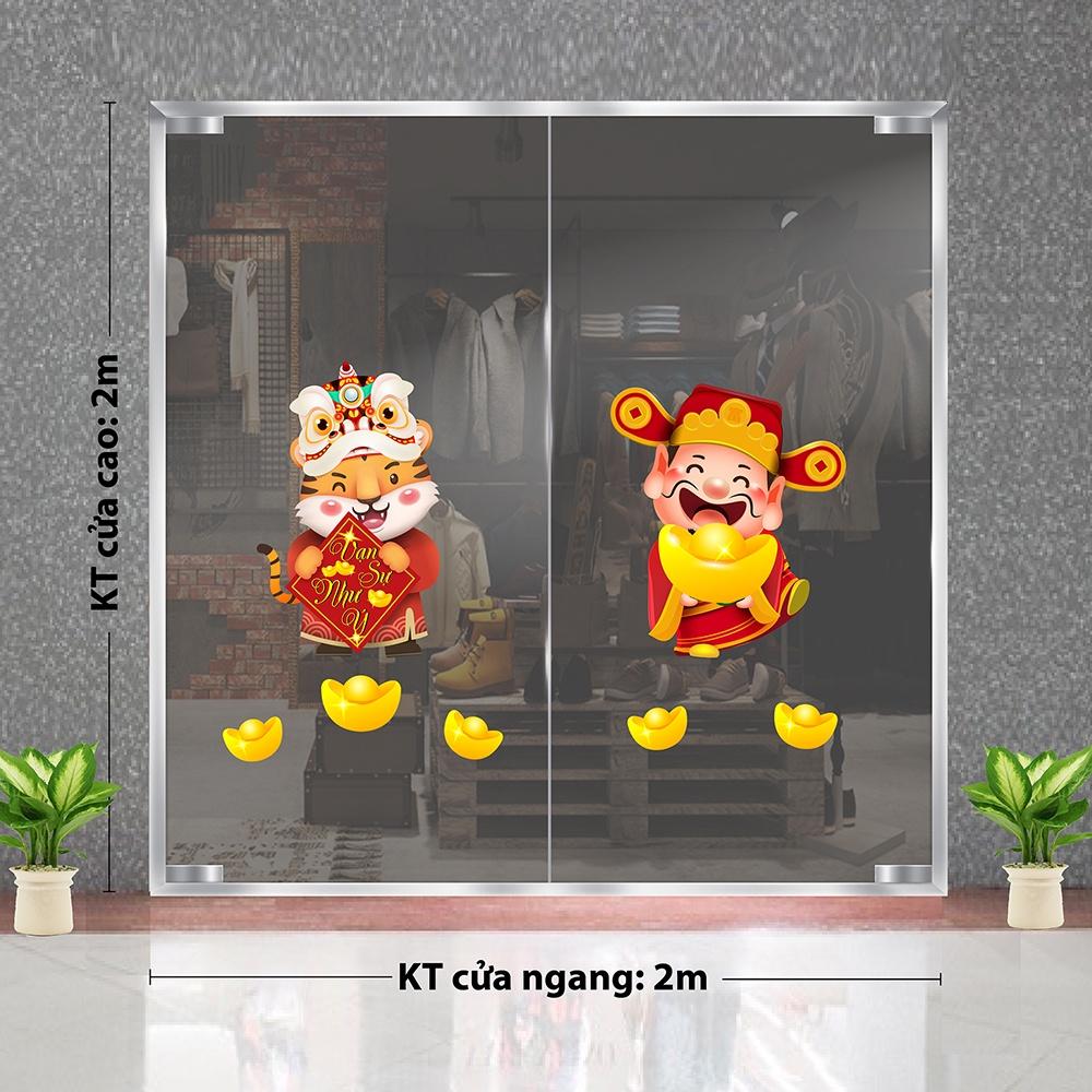 DECAL TRANG TRÍ TẾT NGUYÊN ĐÁN 2022 HỔ MÚA LÂN CÙNG THẦN TÀI
