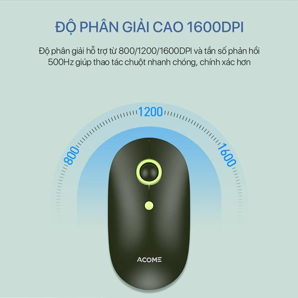 Chuột Không Dây ACOME  2.4GHz  Độ Phân Giải 1600DPI Tĩnh Âm, Có Sẵn PIN - Hàng Chính Hãng