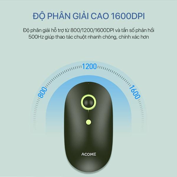 Chuột Không Dây ACOME  2.4GHz  Độ Phân Giải 1600DPI Tĩnh Âm, Có Sẵn PIN - Hàng Chính Hãng