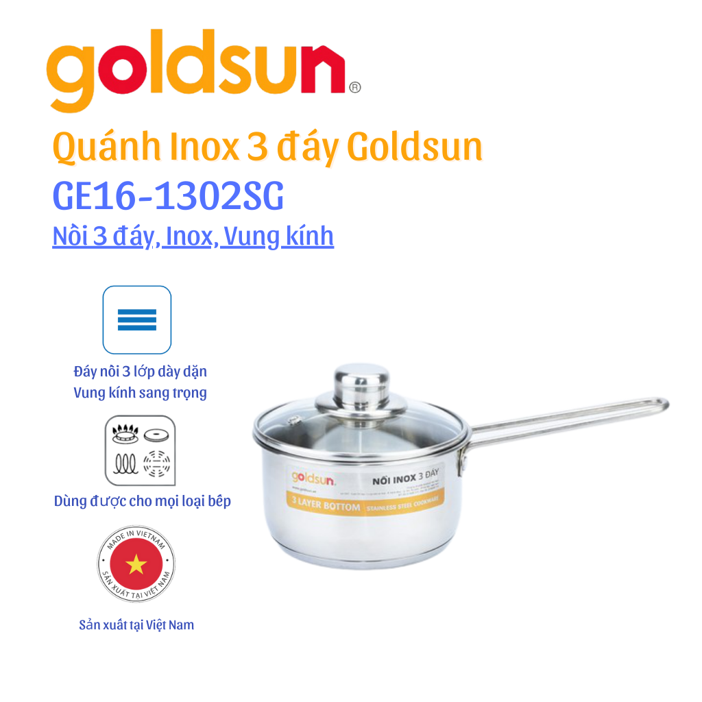 Quánh Inox Goldsun GE16-1302SG - Hàng chính hãng