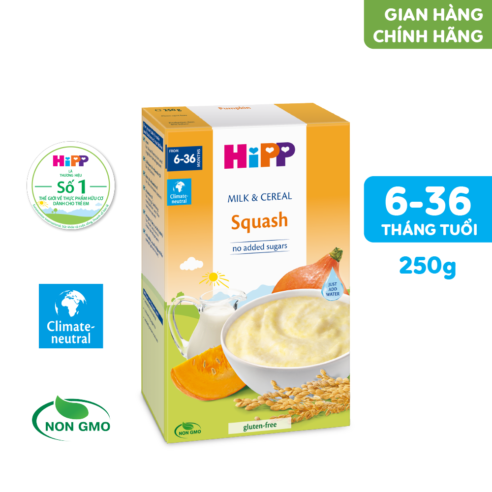 Bột ăn dặm dinh dưỡng Sữa, Ngũ cốc & rau củ - Bí đỏ HiPP Organic 250g