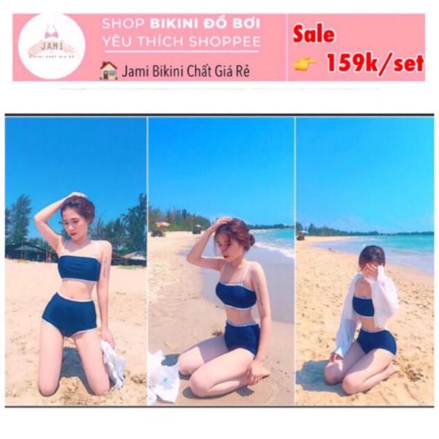 đồ bơi nữ bikini cạp cao ống xanh navi - MMO