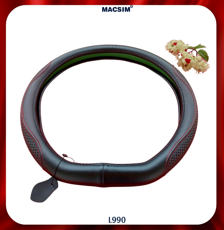 Bọc vô lăng cao cấp Macsim mã Dcut mã L990 màu đen chỉ đỏ