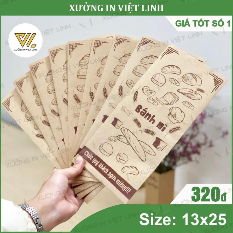 340/Túi Combo 800 Túi Bánh Mì In Hình 13x26cm Giấy Kraff Siêu Đẹp + Tiêu Chuẩn An Toàn Thực Phẩm