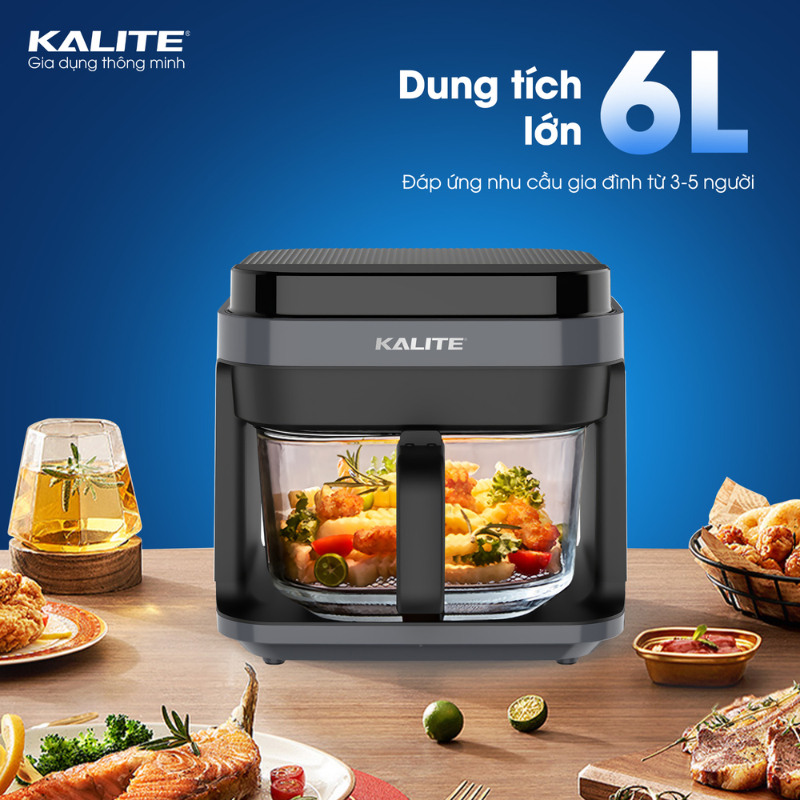 Nồi Chiên Không Dầu Kalite KL6000 Mẫu 2023 Nhỏ Gọn Sang Trong Dung Tích 6 Lít Công Suất 1250 W - Hàng Chính Hãng